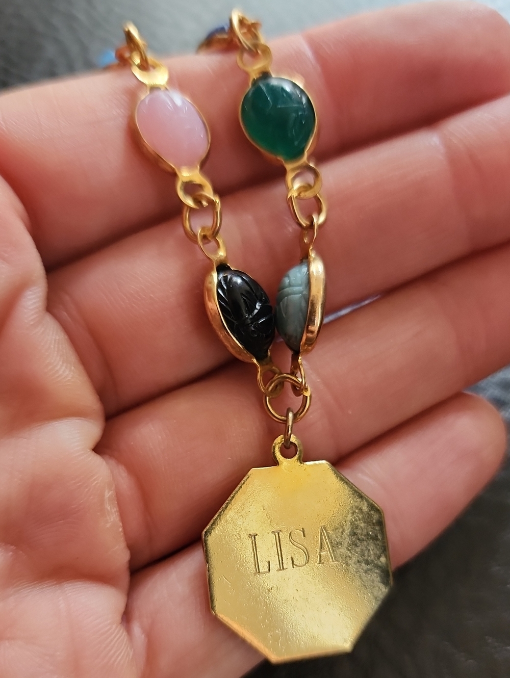 VTG Personalized Gold-Tone Multicolor Scarab Bracelet - LISA Engraved - Picture 3 of 8